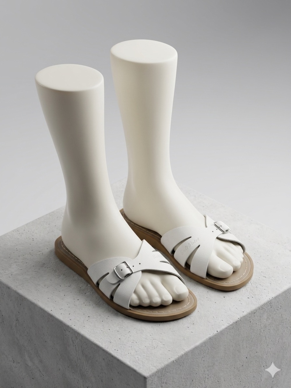 Salt Water White Cross-Strap Leather Slide Sandals